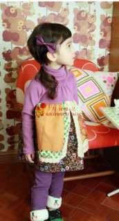   Apron dress + pants set outfit holiday Extra Warm Purple 4T,5T  