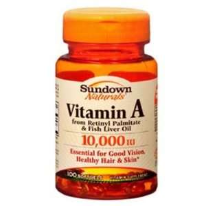  Sundown Naturals  Vitamin A, 10,000IU, 100 softgels 