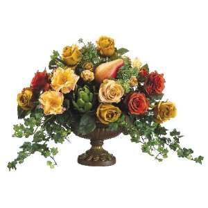  17Hx22Wx13L Rose/Pear/Artichoke in Resin Urn Mustard 