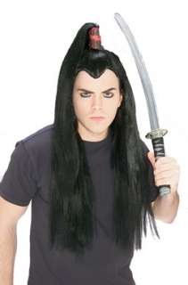  Samurai Long Black Hair Wig for Warrior Costume Clothing