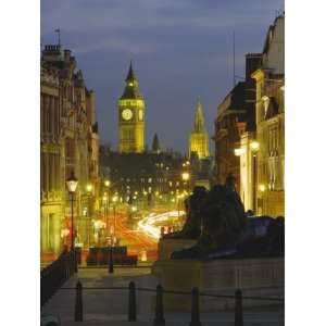 Evening View from Trafalgar Square Down Whitehall with Big Ben in the 