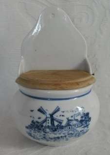 Salt box wall box Delft type & 2 milk glass jar German  