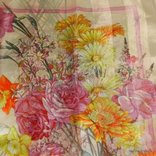 Floral Garden Square Scarf Wrap Shawl Silk Satin 37x37 Thai Rose 