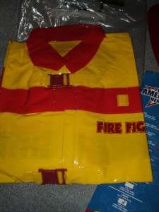   Firefighter Costume & Hard Plastic Fireman Hat Lrg 12 14 age 8 10