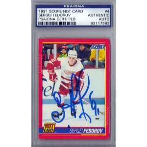 Sergei Fedorov Autographed 1991 Score Hot Card PSA/DNA Slabbed 