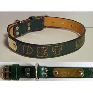  Personalized Embossed Name 18 Green Leather Dog Collar 