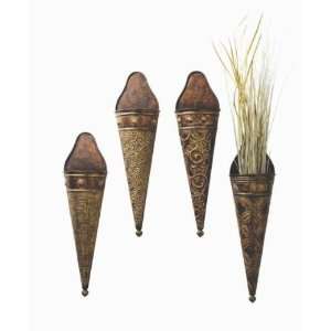   of 4 Antique Gold Rustic Textured Cone Wall Pockets