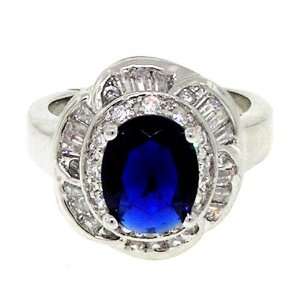  Vintage Royal Engagement Ring w/Blue Sapphire & White CZs 