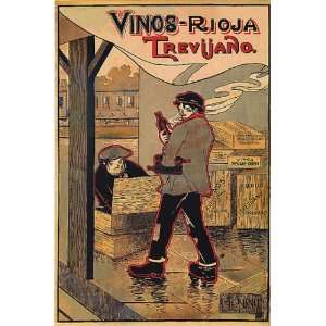 VINOS RIOJA TREVIJANO BOYS DRINKING WINE SPAIN SMALL VINTAGE POSTER 