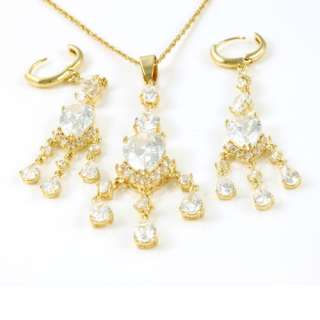 Sparkling18K GoldGP Water Drop CZ Necklace,Earring Set  
