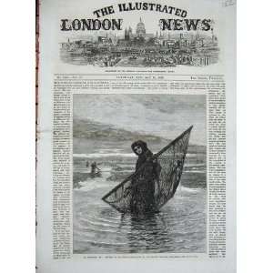    1868 Shrimper Lady Fishing Net Sea Fine Art French