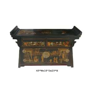  Elegant Black Painted Leather TV Stand Altar Table