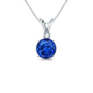  Round Sapphire and Diamond V Bale Pendant Necklace in 