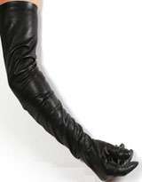 Black Lambskin Leather Opera Length Gloves  