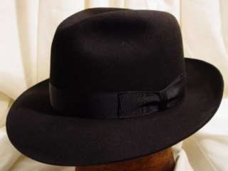 Vintage BORSALINO Fedora Hat Alessandria Black on Black 2 3/4 Brim 