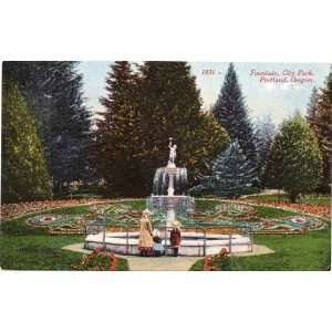  1915 Vintage Postcard Fountain in City Park Portland 