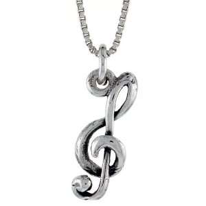  Sterling Silver G clef Pendant, 13/16 in. (20.0mm) Long 