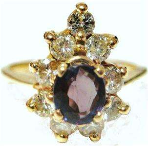 Extremely Rare Genuine Russian Alexandrite and Diamond 14k Yellow Gold 