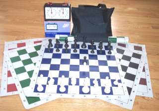 CHESS SET PIECES 2 EXT QUEEN BOARD BAG ANALOG CLOCK  