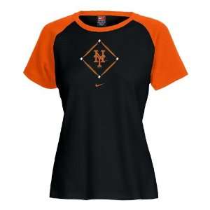   New York Mets Black Ladies On Base Raglan T shirt