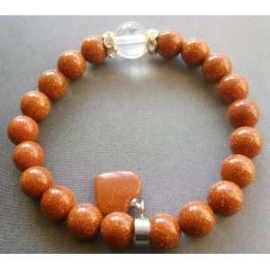  Goldstone Gem Heart Sphere Beads Elastic Bracelet 