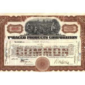 Tobacco Products Corporation Cancelled Stock Certificate