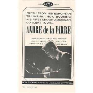  1962 Pianist Andre de la Varre Photo Booking Print Ad 