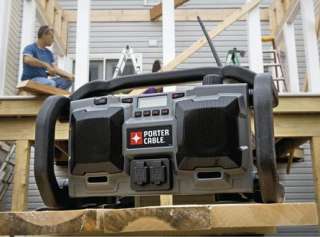 Porter Cable’s PC18JR jobsite radio has a 3.5 mm auxiliary input, is 