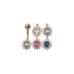   Gold with CZ Crystals in B Aqua Marine. Belly Button Ring Navel Rings