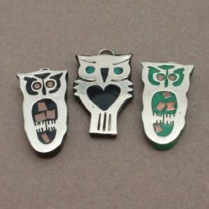Owl Pendants Lot of 3 Mexico Alpaca Vintage Small Enuf to Be Charms 