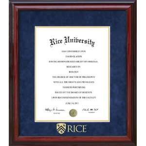 Rice University Classic Diploma Frame