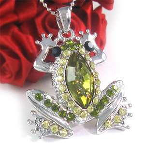 Pretty Olive Green Frog Toad Crystal Pendant Necklace 6  