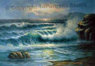 Waves Crashing on Beach Original Seascape Oil Painting  