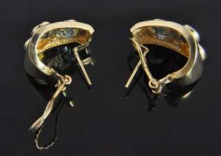 Estate Vtg 14K Gold Multi Gemstone Omega Hoop Earrings  
