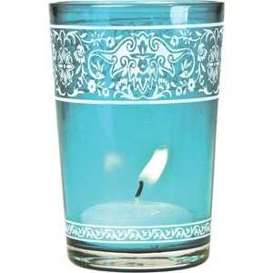  Turquoise Blue Vintage Glass Candle Holder (banded design 