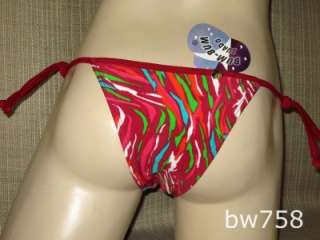 Sexy BURGUNDY RED STRIPED Brazilian Bikini Swimuit Swimwear NWT X 