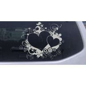 Hearts With Swirls Car Window Wall Laptop Decal Sticker    Silver 22in 