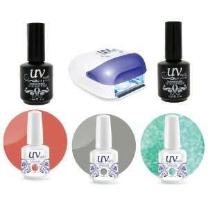 UV Nails Gel Uv Lamp Pro + Base & Top Coat + 3 polishes set Romantic 