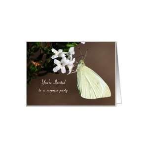 Surprise Party Invitation   White Butterfly Card