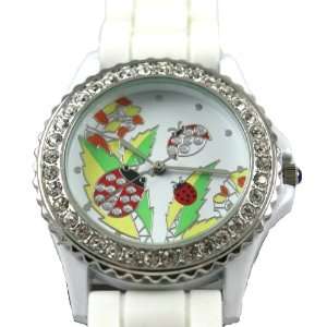   Look Silicone Fashion Watch Flower Face with Crystal Accents Jewelry