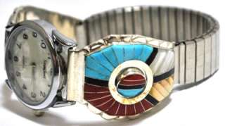 Zuni Multi Stone Sunface Sterling Silver Mens Watch w/Spinner   Don 