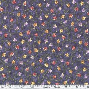  45 Wide Nancys Harvest Flannel Leaves Dusty Navy Fabric 
