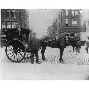 c1896 New York City,Hansom Horse Cab,Brentanos 
