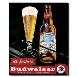 Best Quality Budweiser Vintage Ad   Bottle & Glass Blk Canvas 18x22 