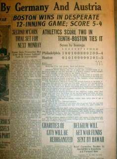 1914 newspapers Baseball World Series MIRACLE BOSTON BRAVES v 