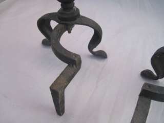 Vintage Cast Iron Brass Andirons  