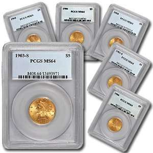  $5.00 Liberty Gold Coins (MS 64)   (PCGS ONLY) 