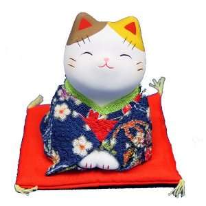   Kimono Maneki Neko   Japanese Lucky Cat   Bow (#7358)