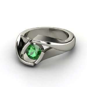  Origami Ring, Round Emerald 14K White Gold Ring Jewelry