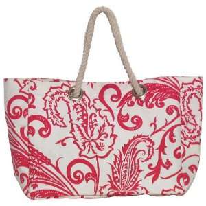  Cotton Canvas Pink and White Paisley Bag with Rope Handle 